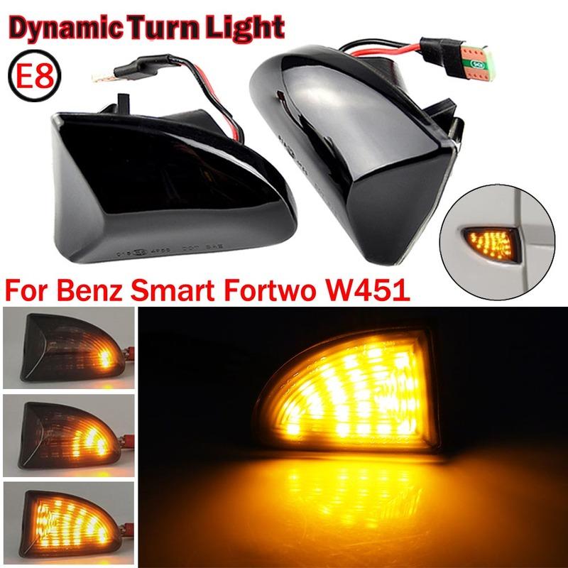 2PCS Smoked lens Amber LED Dynamic Side Marker Light Turn Signal Lights For Smart Fortwo 451 MK1 & MKII 2007-2014