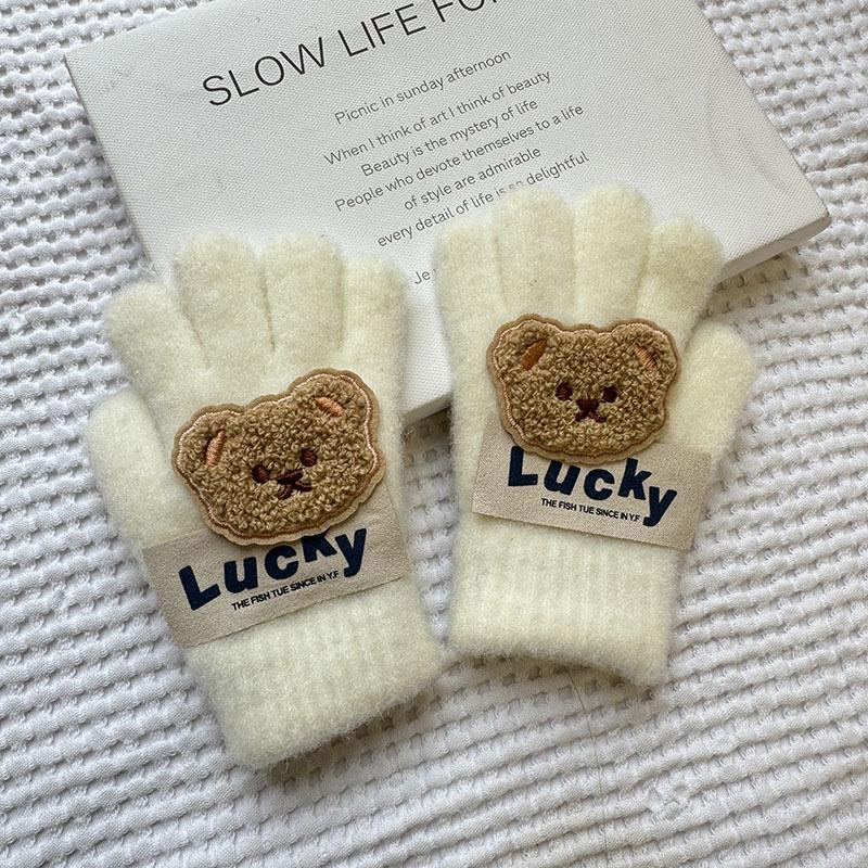Детские перчатки на осень и зиму Lucky Bear, вязаные из шерсти, мультяшные, теплые и непродуваемые детские перчатки, перчатки с пятью пальцами