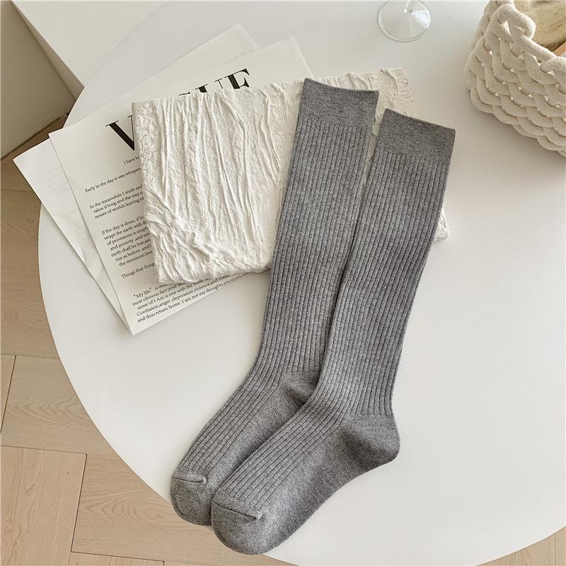 Женские шерстяные носки из телячьей шерсти - японские ретро-полосатые, однотонные, длинные, для осени/зимы