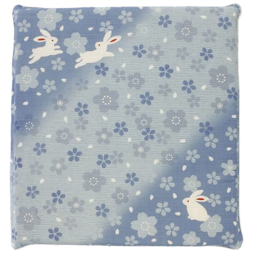 Merry Night Zabuton Cushion Cover "Sakura Usagi" (Cherry Blossom Rabbit) Blue, Meisen Size, Approx. 55 X 59 Cm, Zipper Closure, 100% Cotton, Same Patt