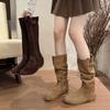Long Boots But Knee Knight Tall Cylinder Round Head Flat Bottom Matte Belt Buckle 2025 New Autumn Super Fire Pile Boots