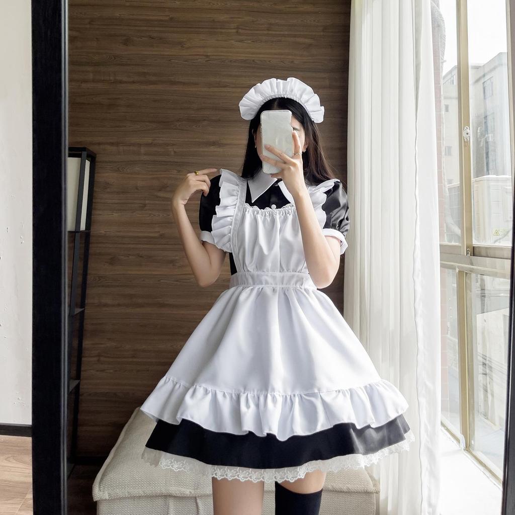 Anime Character Cosplay Maid Attire Cosplay Restaurant Work Uniform Long Dress Black and White Maid Attire Party Party