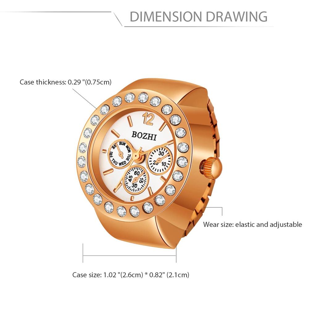 JEWELRYWE Ring Ring Watch Installation Ring Watch Time Check Decoration Clock Fashion Large Number Dial Ring Watch Couple Rose Gold Women's