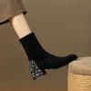 2024 осень-зима стразы толстый каблук тонкий туфли универсальный рукав эластичные короткие сапоги одинарные сапоги женские модные высокие каблуки ботинки Martin женские