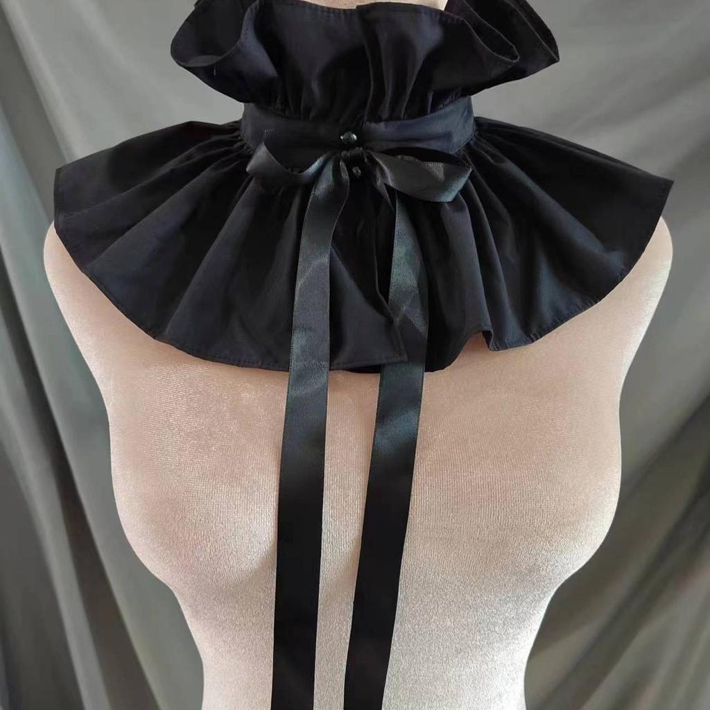 French Court Style, Ruffle Edge Decorative Lace-Up High Neck, Retro Ruff Scarf, Fake Collar Fashion