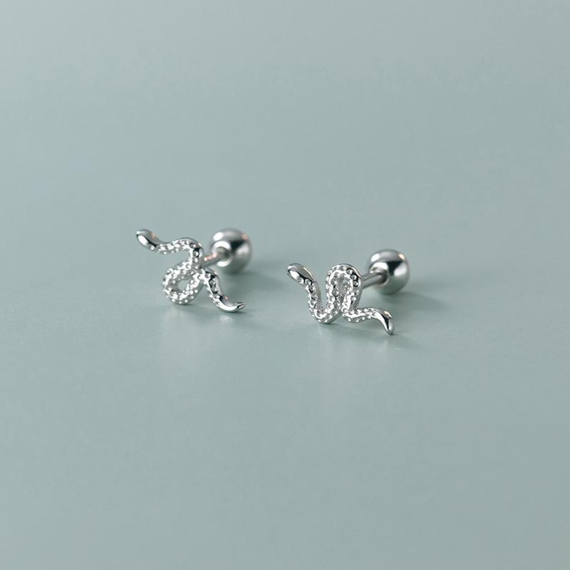WANTME 925 Silver Cute Statement Golden Snake Spiral Bead Small Stud Earrings for Women Punk Ear Bone Piercing Jewelry