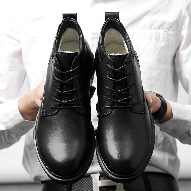 High Quality Genuine Leather Business Shoes High-top Men's Ankle Boots Luxury Brand Retro Winter Plush Snow Boots Man Warm Shoes