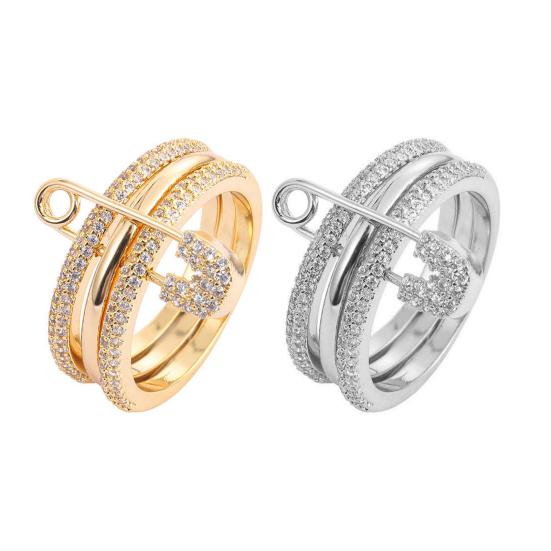 Женское съемное кольцо 3 в 1, дизайн в форме булавки, стразы, декор, полированное сплавное многослойное кольцо, женское украшение на палец для выпускного вечера и повседневной носки