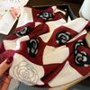 Chessboard Camellia Scarf 65 × 65Cm Thin Versatile Neck Scarf Cotton And Linen Feel Velvet Scarf Women