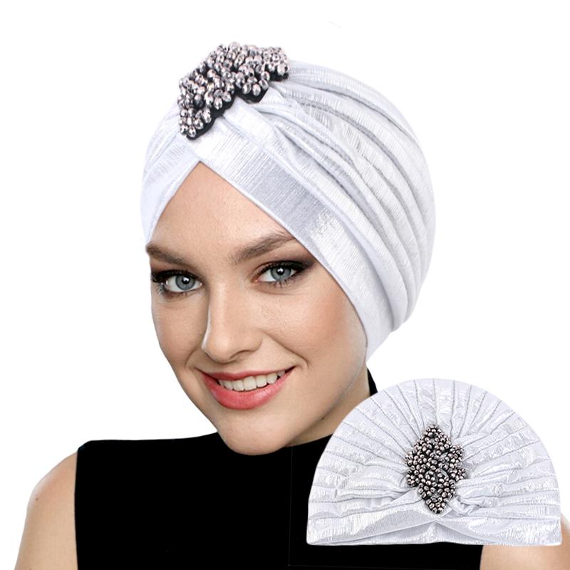 New Women's Luxury Diamond Turban Cap Muslim Indian Hat Bandana Elastic Beanies Chemo Cap African Hat Headwear