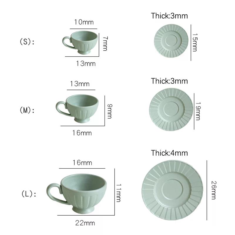 2Pcs Mini Vertical Pattern Coffee Cup Plate Set Toy Dollhouse Miniature Dining Ware Model Doll House Accessories