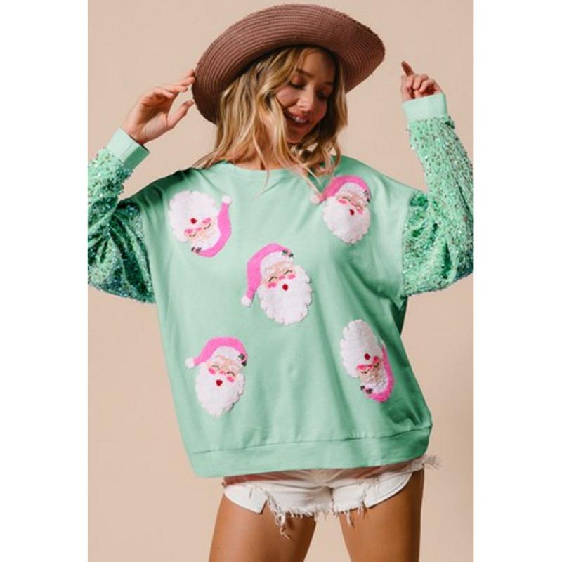 Christmas Glitter Hoodie Stylish Women's Christmas Tree Long Sleeve Top Cute Gingerbread Man Casual T-Shirt Chic Holiday Attire