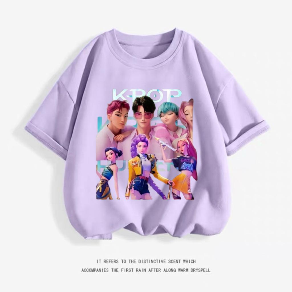 Костюм Охотника на Демонов K-Pop Футболка с коротким рукавом Свободная Повседневная Одежда Футболки Девочка Ребенок Круглый вырез