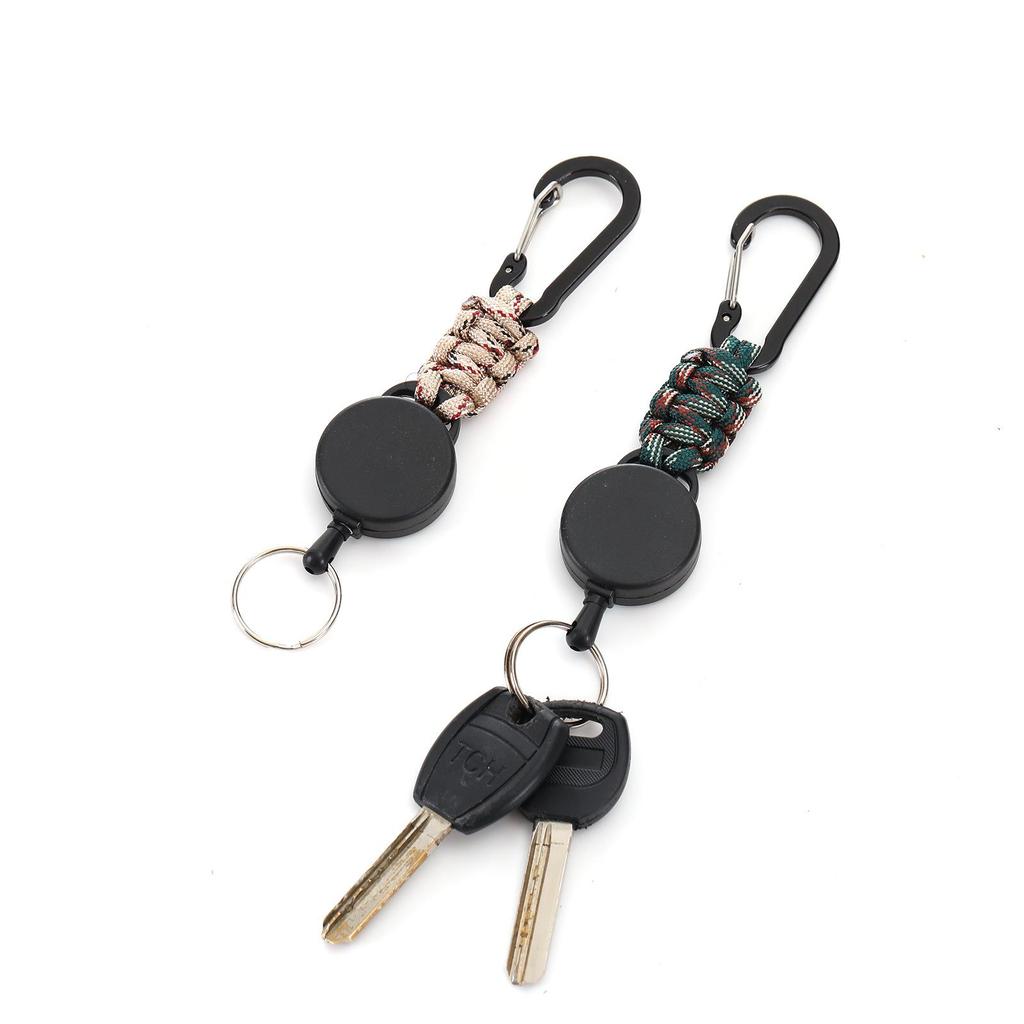 Уличный паракордовый плетеный выдвижной брелок для ключей с эластичной пряжкой из стальной проволоки с легким вытягиванием для защиты от потери