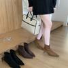 2025 Autumn and Winter New Suede Small Square Head Thin Heel Short Boots Women's Small Heel Temperament High Heels Elastic Thin Boots