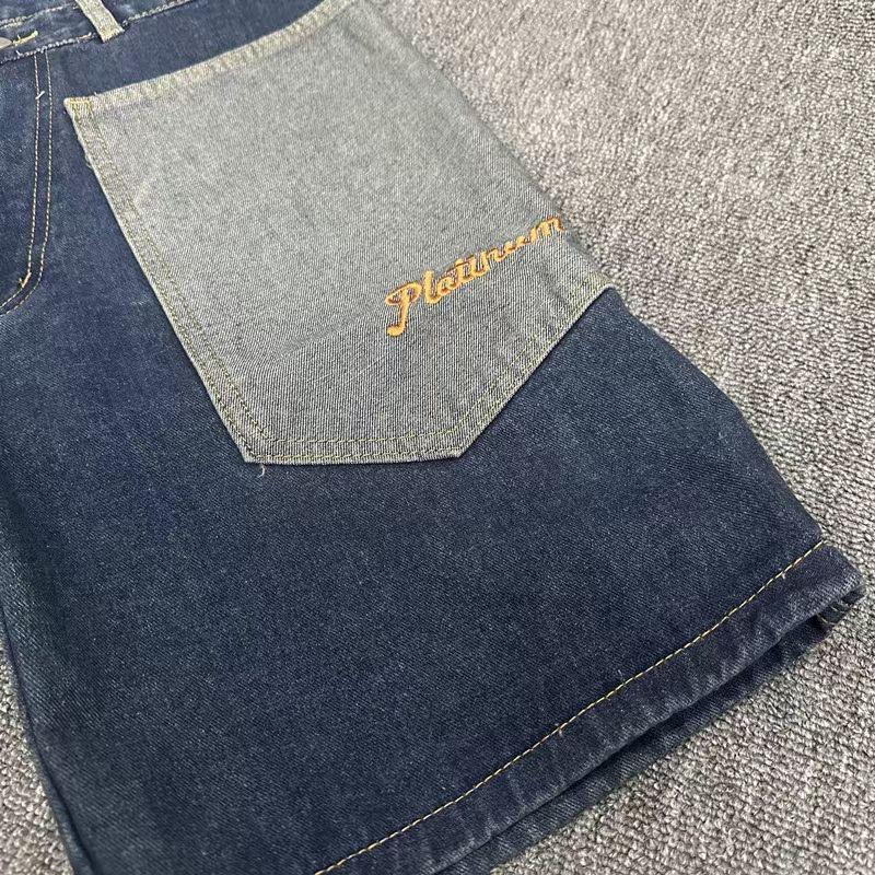 Мужские джинсовые шорты RogueWave Y2K Харадзюку Хип-хоп Мультяшная вышивка Синие Мешковатые Джинсовые Повседневные Шорты до колена