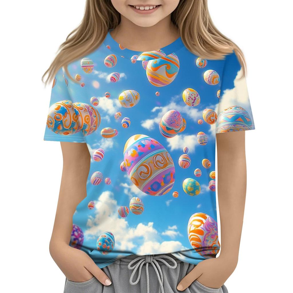 Детская модная повседневная футболка с коротким рукавом и принтом в виде Пасхи и круглым вырезом