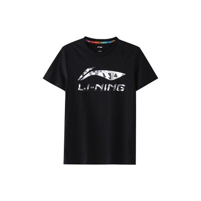 Li Ning Sports Fashion Series Большой логотип Повседневная круглая горловина с коротким рукавом Футболка Мужская Топы Черный ATSQ163-1