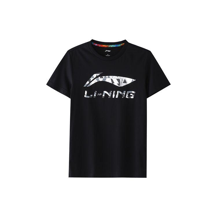 Li Ning Sports Fashion Series Большой логотип Повседневная круглая горловина с коротким рукавом Футболка Мужская Топы Черный ATSQ163-1
