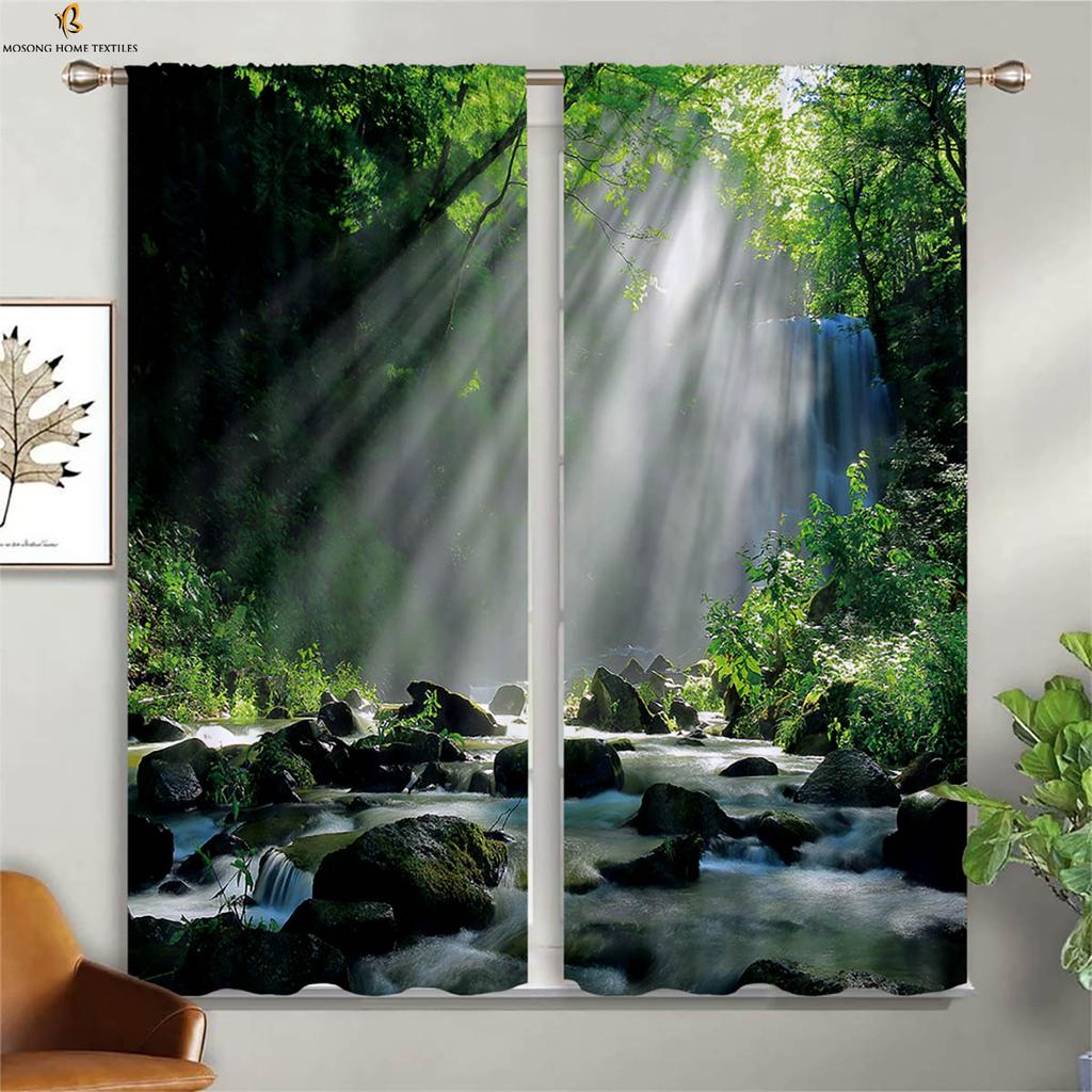 Шторы Misty Deep Forest Green Woods с 3D-печатью, подходящие для спальни, гостиной, кухни, декоративные шторы, 2 шт.