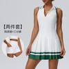Womens Sleeveless Polo Neck Tennis Dress Set Colorblock Pleated Sporty Skirt Outfit Gym Running Yoga