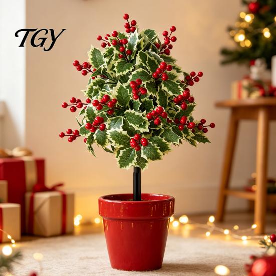 Outdoor Patio Christmas Accents Artificial Poinsettia Flower Yard Stake, Red Floral Ground Spike Decor, Maintenance Free Winter Plants Weather