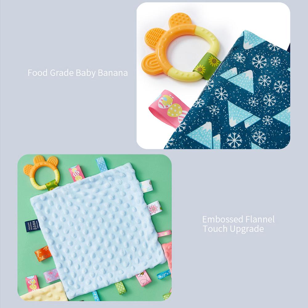 Baby Appease Towel Comfortable Baby Tag Soothing Security Blanket with Colorful Tags Silicone Baby Teether Cute Patterns Soft Comforter Hand Plush