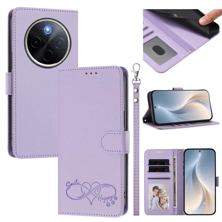 Happy Heart Pattern Magnetic Closure Vegan Leather Phone Case With Wrist Strap For vivo X200 FE