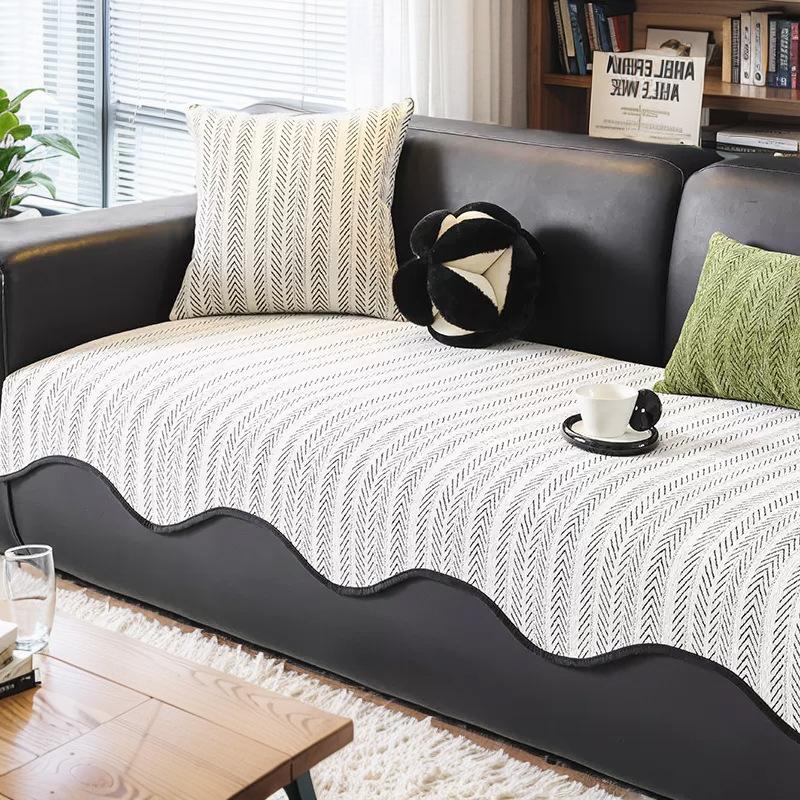 Premium Leather Sofa Cushion Autumn And Winter Plush New Four-Season Universal Fixed Non-Slip Straight Row Seat Cushion Cover