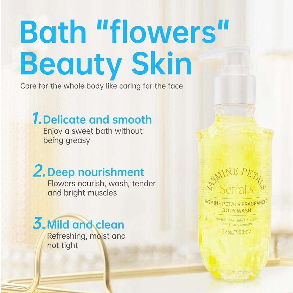 Гель для душа с ароматом лепестков жасмина Séfralls 225 г Глубоко увлажняет и питает, эффективно очищает и удаляет грязь