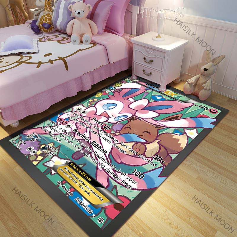 New Arrive! P0kemon Sylveon Cards Pattern Carpets Living Room Bedroom Sofa Floor Mat Area Rug Home Decor Gift for Family Friends