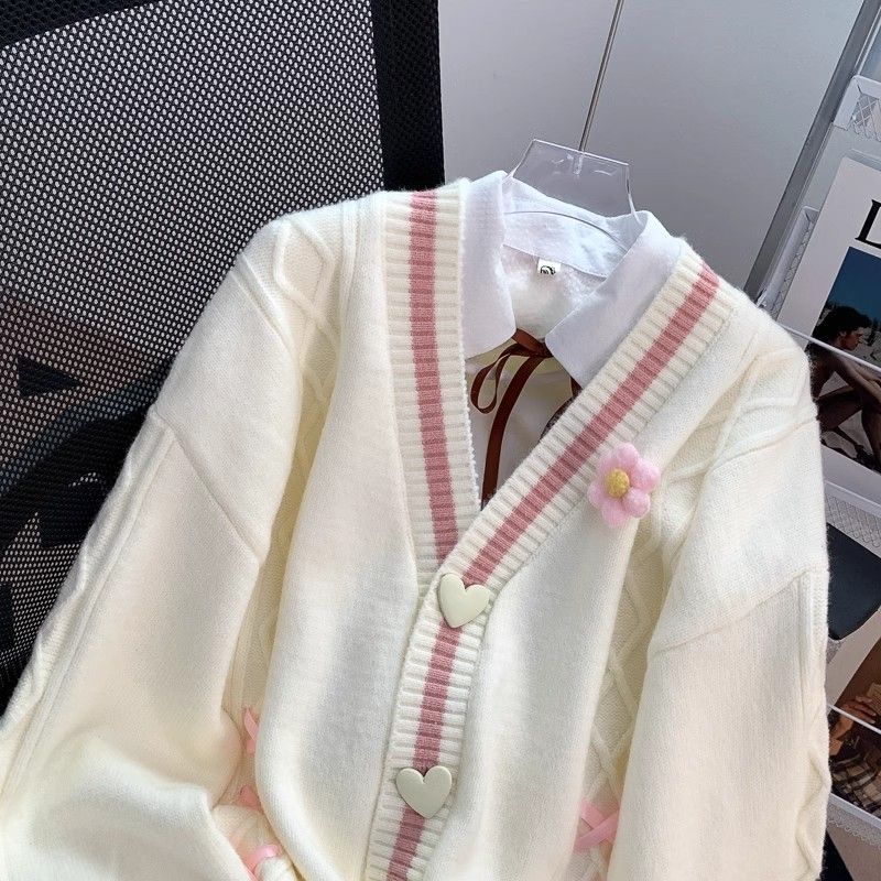 Autumn Sweet Women Hoodies Loose Hooded Sailor Collar Cute Kawaii Patchwork Female Hoodies Knitted Cardigan