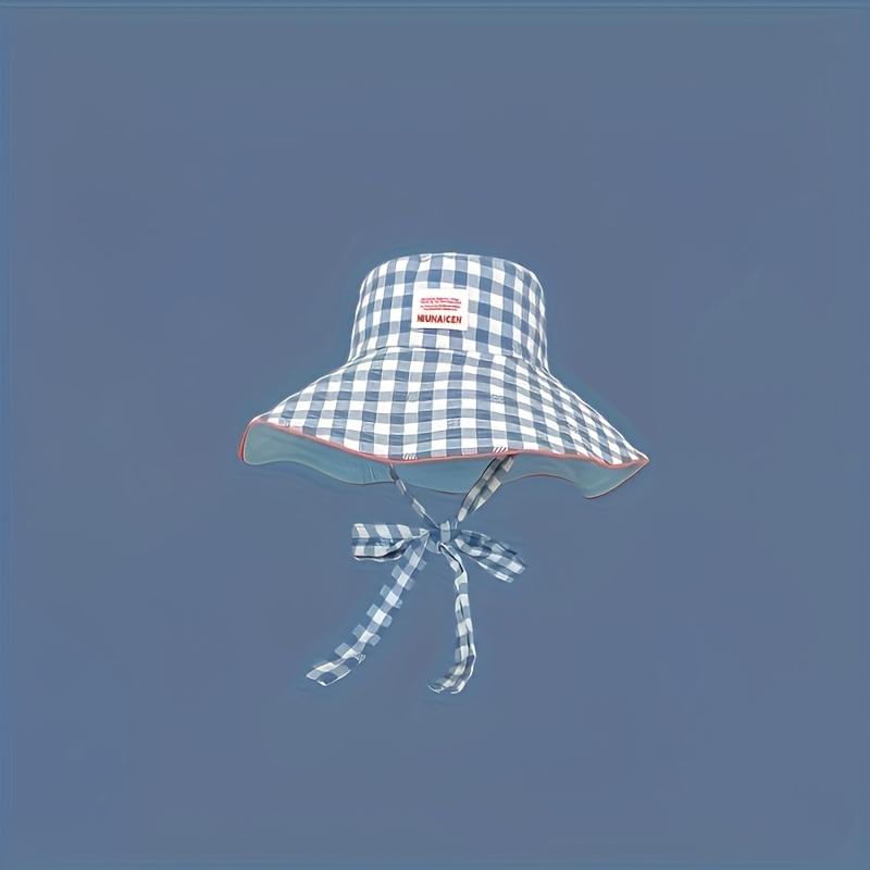 New Style Checked Wide-Brim Summer Sun Hat - Lightweight Foldable Double-Sided Lace-Up Boater Bucket Hat with Adjustable Closure