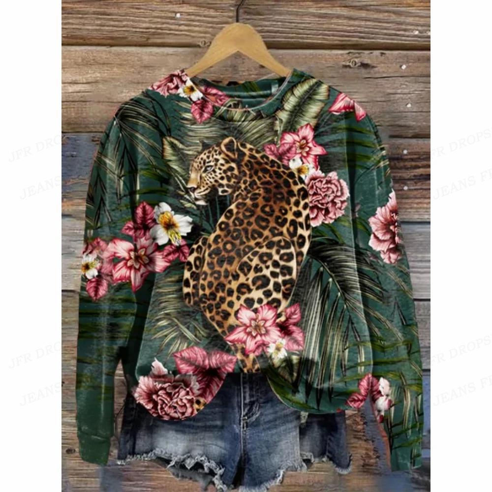 Leopard 3d Print Hoodies Women Fashon Hoodie Animal Tiger Sweats Women's Hoodies Sweatshirt Round Neck Coats  Floral Clothes