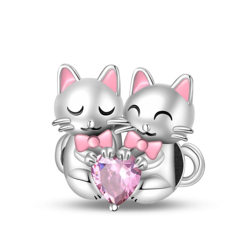 Fit Original Bracelet Copper Charms Cat Dog Animal Heart-Shaped Zirconia Beads For Women Jewelry Diy Making Gifts