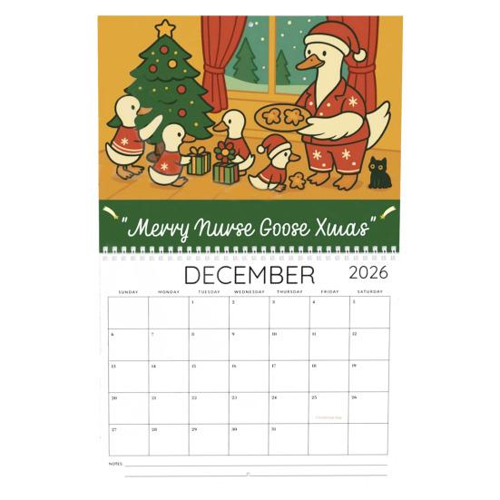 Nurse Goose Wall Calendar 2026 12-Month Themed Design Daily Events Organizer Coil Binding Thick Paper Desk Calendar for Daily Planning