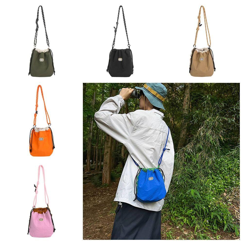 Solid Color Drawstring Crossbody Bag Sports Mobile Phone Pack Waterproof Nylon Shoulder Bag Unisex