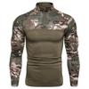 Мужские камуфляжные футболки с длинными рукавами и воротником-стойкой