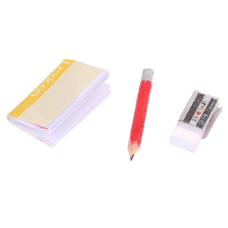 1Комплект 1:12 кукольный домик, миниатюрный блокнот, ластик для карандашей, студенческие канцелярские принадлежности, модель, детская игрушка для ролевых игр, аксессуары для кукольного дома