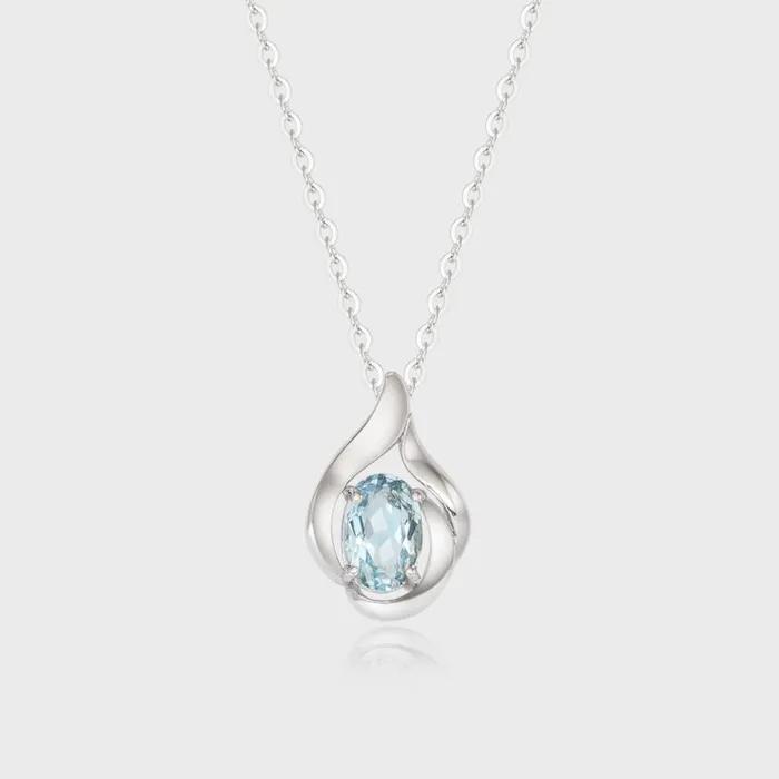 14K White Gold Glimmer Blue Topaz Necklace TNTK4W02903S