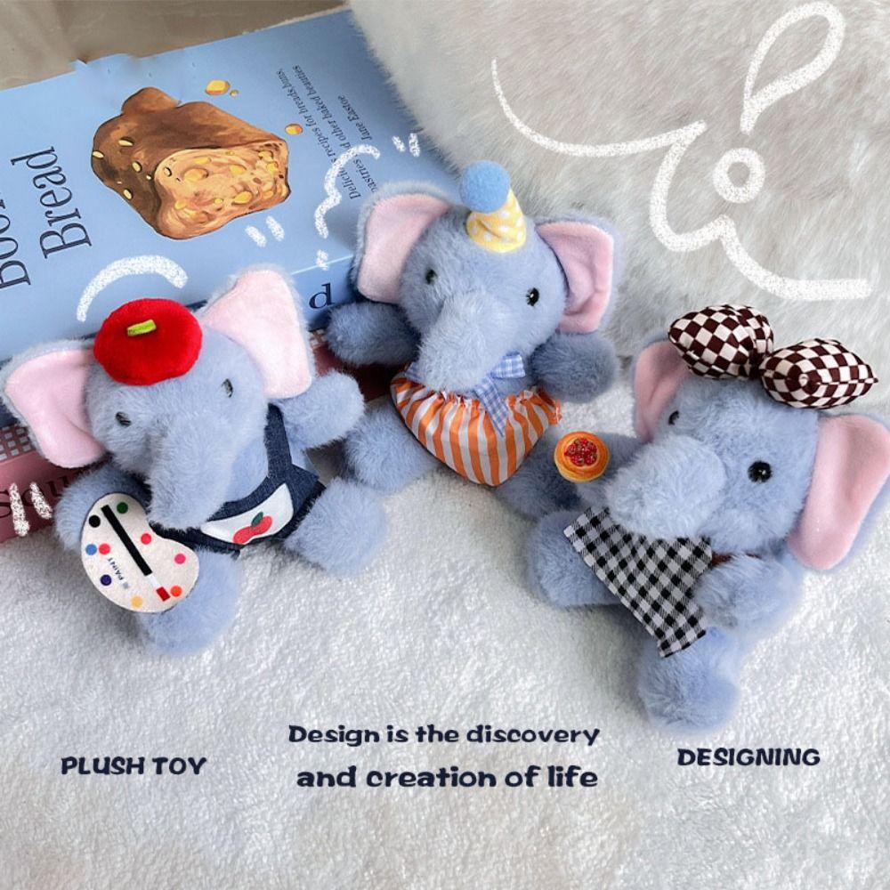 Painter Apron Style Elephant Plush Toy Anti-lost Elephant Plush KeyChain Bag Pendant