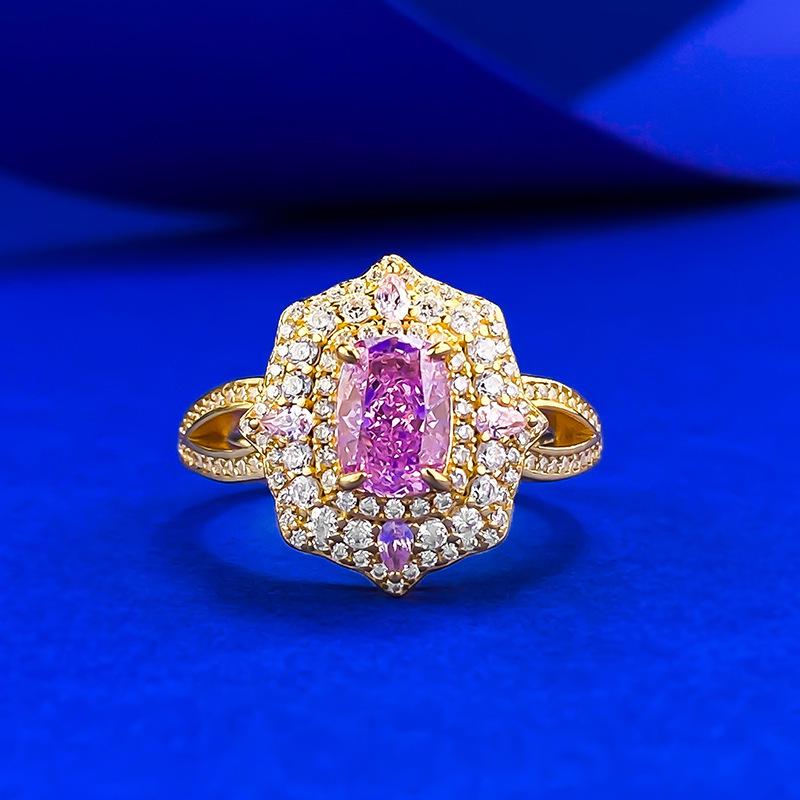 Zhuozhifan S925 Silver Purple Taro Ice Flower Diamond Ring, 1 Carat, European and American Style.