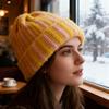 Зимняя вязаная шапка пэчворк цветная в полоску принт мягкая на ощупь дышащая без полей шапка для активного отдыха шапка-пуловер