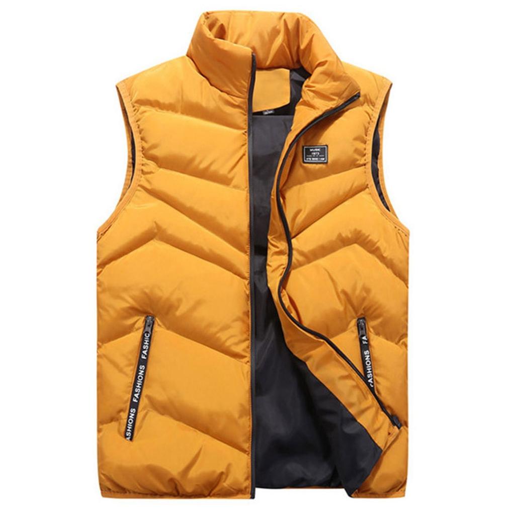 Men Autumn Winter Fashion Stand Collar Color Waistcoat Vest Jacket Top Coat
