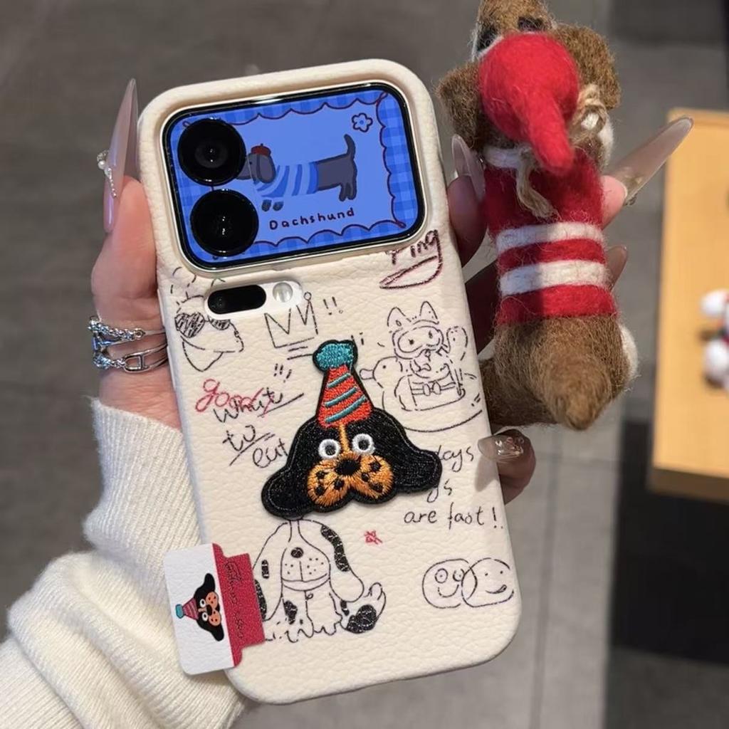 Линия Собака с Большими Ушами для Чехла на Телефон Apple 17pro 16proma X Мягкая Резина 13p Имитация Кожи 12pro Мультяшный