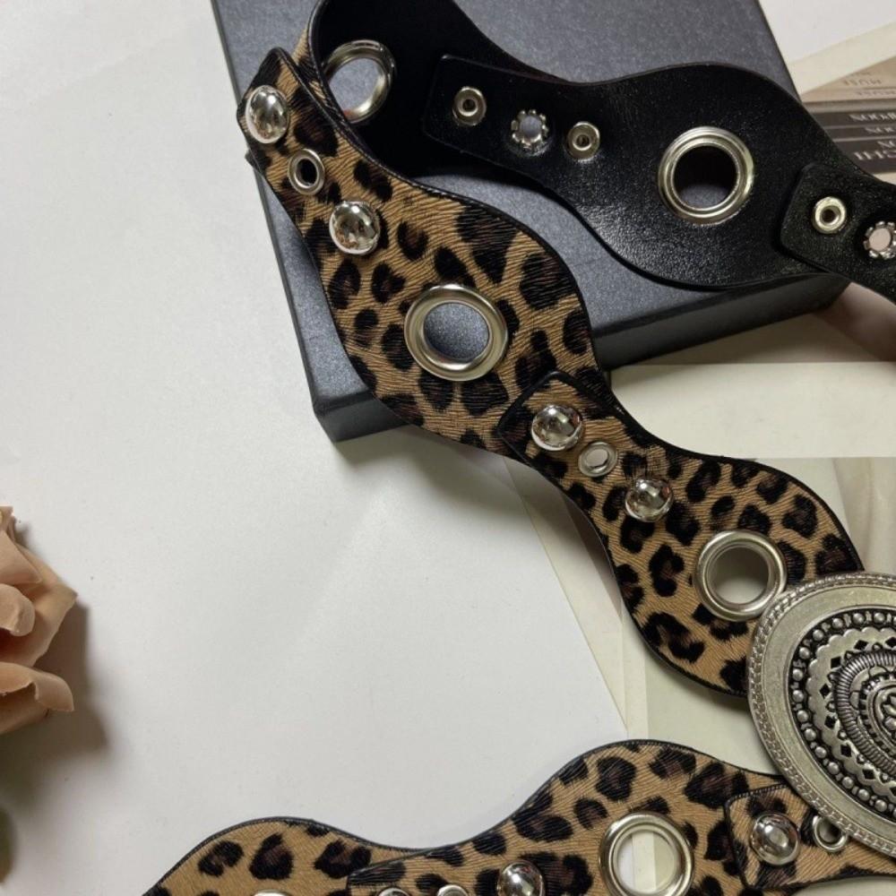 Leopard Women's Rivet Belt Gothic Dress Jeans Belt Fashionable Leather Waistband  Streetwear