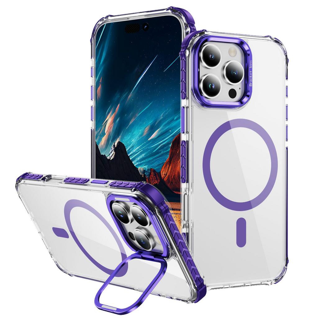 For iPhone 14 Pro Clear Phone Case with Lens Kickstand Cover Compatible with MagSafe