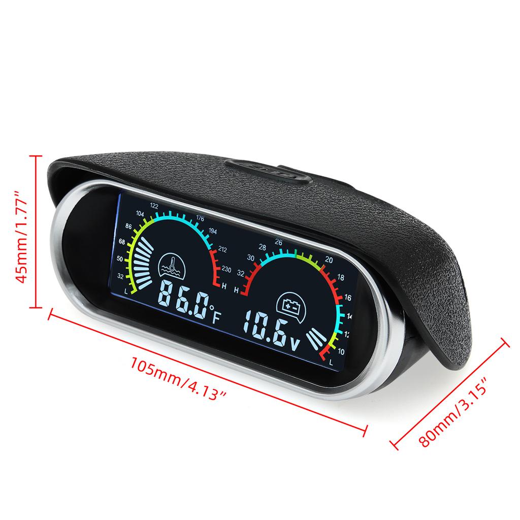 2 In 1 Horizotal Gauge Universal Truck Car Digital Water Temperature Gauge+Voltage Set Meter with 10mm Sensor 12/24V For Car