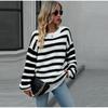 Женские осенние свитера свободного покроя в полоску с круглым вырезом и длинным рукавом, повседневные, свободные, трикотажные, пуловеры