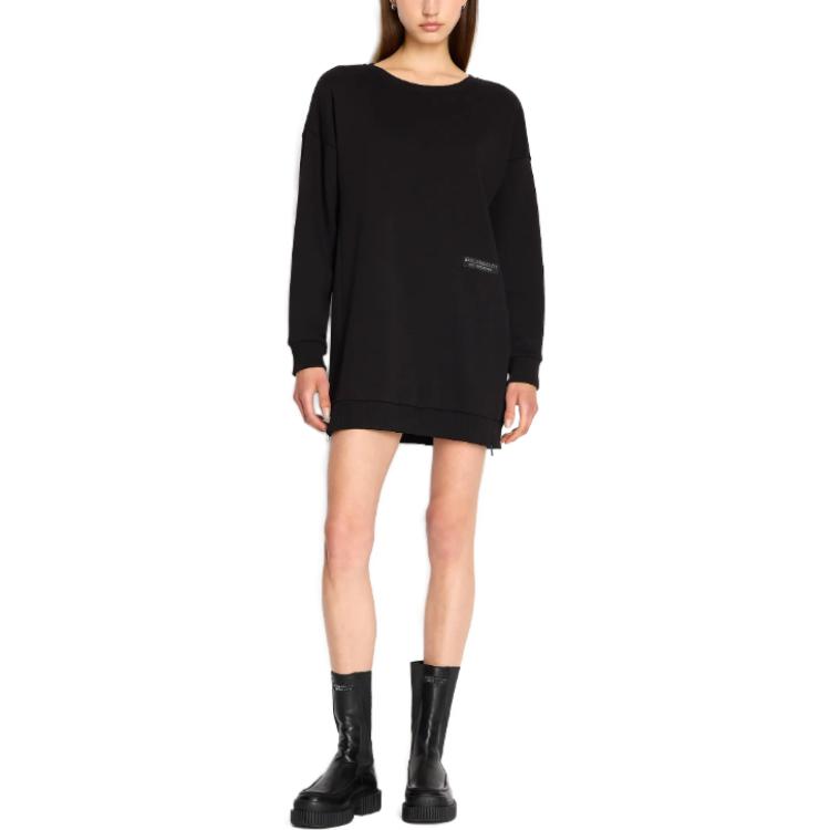 Armani Exchange Однотонное платье с круглым вырезом, средней длины, с длинным рукавом, с логотипом, женские платья 6RYA72-YJEBZ-1200